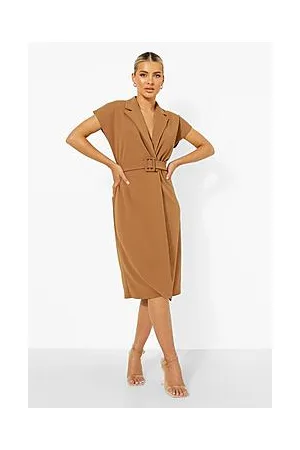 Boohoo Belted Wrap Front Sleeveless Blazer Dress
