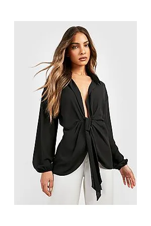 Boohoo Woven Knot Side Volume Sleeve Shirt