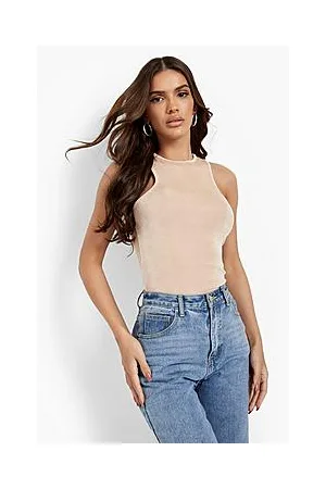 Boohoo Acetate Slinky Racer Neck Bodysuit