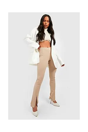Boohoo Petite High Waisted Split Front Flared Trousers