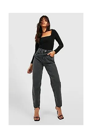 Boohoo Asymmetric Belted High Waisted Mom Jeans