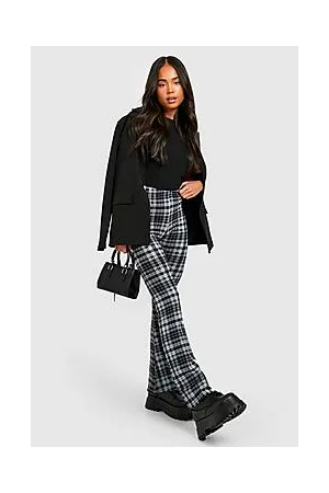 Boohoo Petite Check Print Flare Trousers