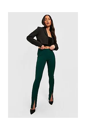 Boohoo Petite High Waisted Split Front Flared Trousers