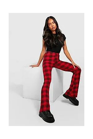 Boohoo Petite Check Print Flare Trousers