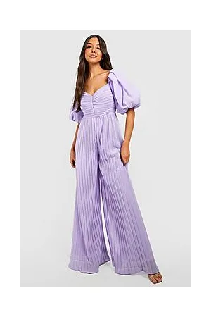 Boohoo Pleated Chiffon Puff Sleeve Jumpsuit