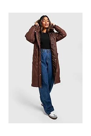 Boohoo Longline Faux Fur Trim Parka