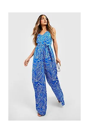 Boohoo Abstract Long Sleeve Wide Leg Jumpsuit