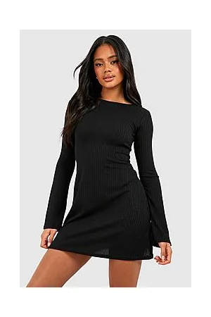 Boohoo Soft Rib Fit & Flare Long Sleeve Skater Dress