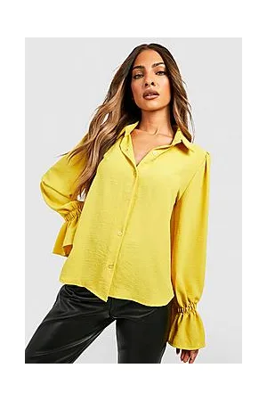 Boohoo Hammered Ruffle Volume Sleeve Blouse