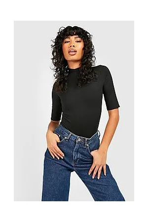 Boohoo Ribbed Short Sleeve High Neck Bodysuit