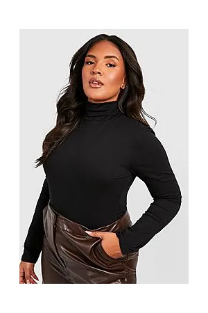 Boohoo Plus Basic Cotton Long Sleeve Roll Neck Bodysuit