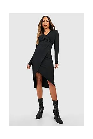 Boohoo Ribbed Wrap Midi Dress