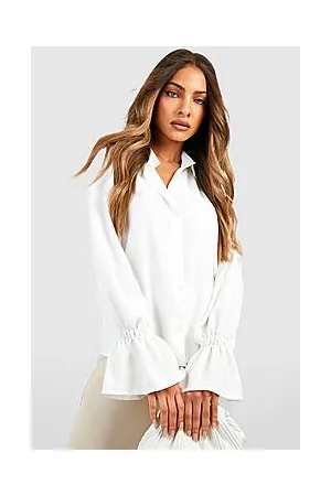 Boohoo Hammered Ruffle Volume Sleeve Blouse
