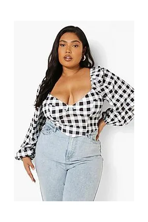 Boohoo Plus Gingham Puff Sleeve Corset
