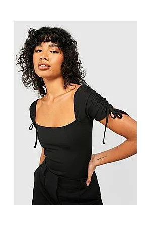 Boohoo Ribbed Tie Sleeve Bodysuit