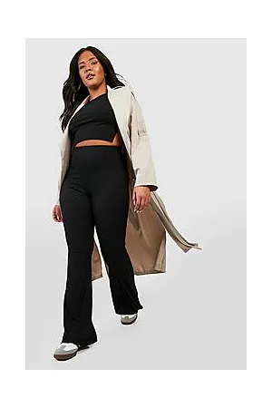 Boohoo Plus Basic Ribbed High Waisted Flare Trousers