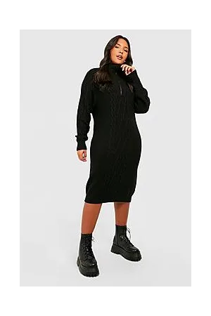 Boohoo Plus Cable Knit Zip Collared Jumper Dress