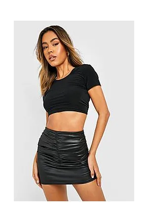 Boohoo Wet Look Ruched Front Mini Skirt