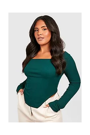 Boohoo Plus Rib Long Sleeve Corset Top