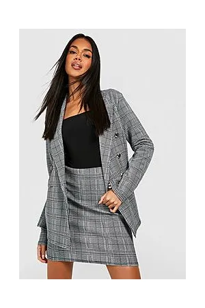 Boohoo Basic Jersey Dogtooth Gold Button Blazer