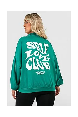 Boohoo Plus Self Love Club Slogan Half Zip Sweatshirt
