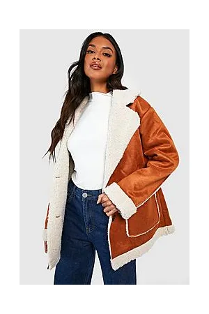 Boohoo Borg Trim Faux Suede Jacket