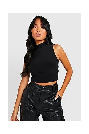 Boohoo Petite Double Layer Slinky High Neck Crop Top