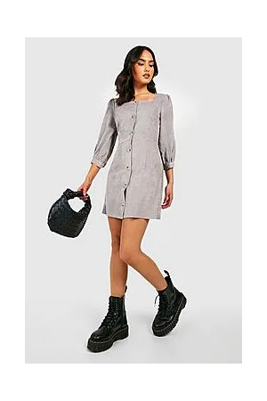 Boohoo Cord Volume Sleeve Denim Dress