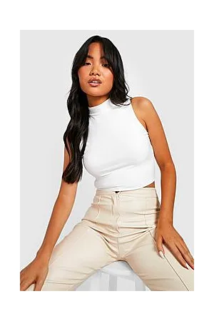 Boohoo Petite Double Layer Slinky High Neck Crop Top