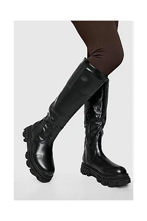 Boohoo Wide Fit Knee High Chunky Chelsea Boots