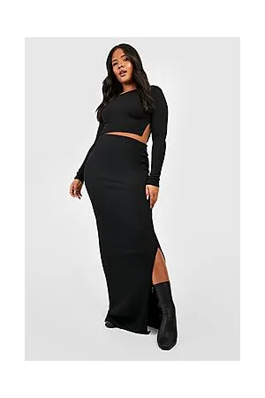 Boohoo Plus Basic Ribbed High Waisted Split Maxi Skirt