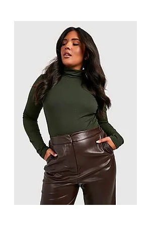 Boohoo Plus Basic Cotton Long Sleeve Roll Neck Bodysuit