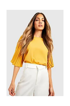 Boohoo Pleat Sleeve Woven Blouse