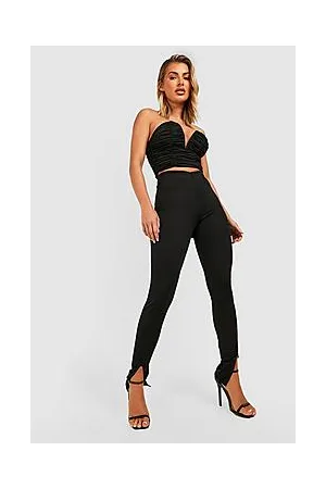 Boohoo Crepe High Waisted Split Front Skinny Trousers