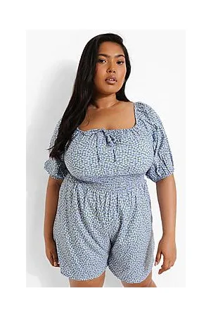 Boohoo Plus Ditsy Floral Shirred Waist Playsuit