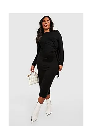 Boohoo Plus Long Sleeve Drape Midi Dress