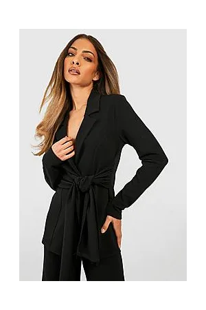 Boohoo Basic Jersey Ruched Tie Side Fitted Blazer