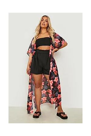 Boohoo Plus Tropical Print Beach Kimono