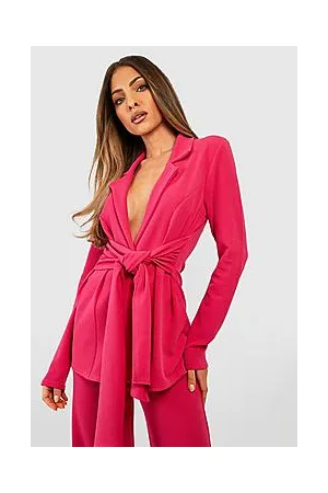 Boohoo Basic Jersey Ruched Tie Side Fitted Blazer