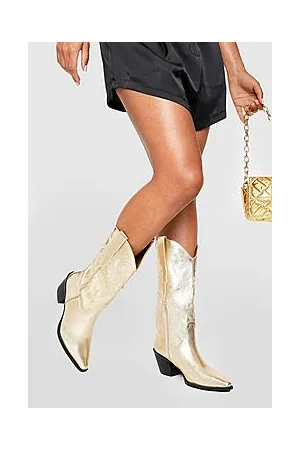 Boohoo Metallic Knee High Cowboy Western Boots