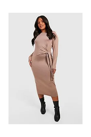 Boohoo Plus Long Sleeve Drape Midi Dress