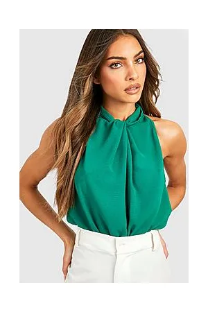 Boohoo Hammered Twist High Neck Blouse