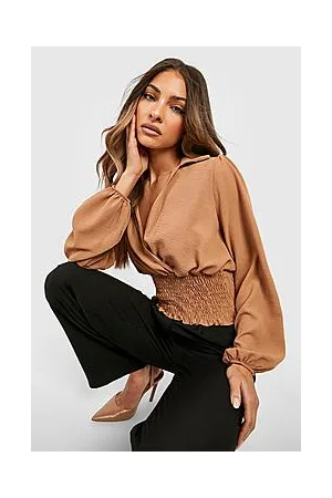 Boohoo Hammered Shirred Waist Shirt