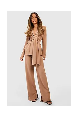 Boohoo Basic Jersey Side Split Straight Leg Trousers