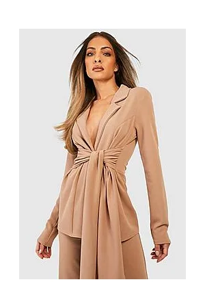 Boohoo Basic Jersey Ruched Tie Side Fitted Blazer