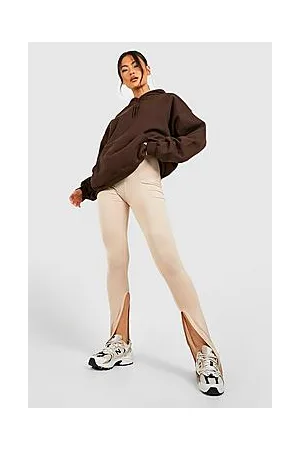 Boohoo Stone Mid Rise Basic Split Hem Leggings