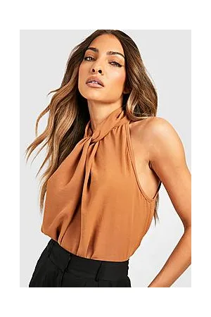 Boohoo Hammered Twist High Neck Blouse