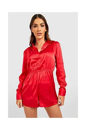 Boohoo Satin Collared Playsuit