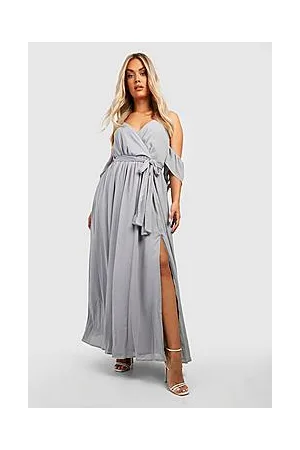 Boohoo Plus Occasion Chiffon Cold Shoulder Maxi Dress