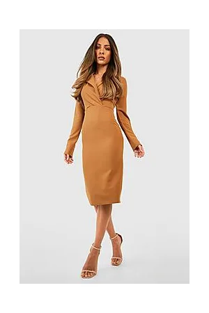Boohoo Long Sleeved Wrap Tailored Midi Dress